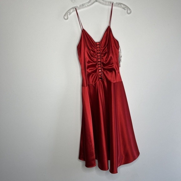 De Laru Red Satin Midi Dress Vtg Spaghetti Straps Y2K Womens 5/6 Deadstock *Read - Picture 13 of 16